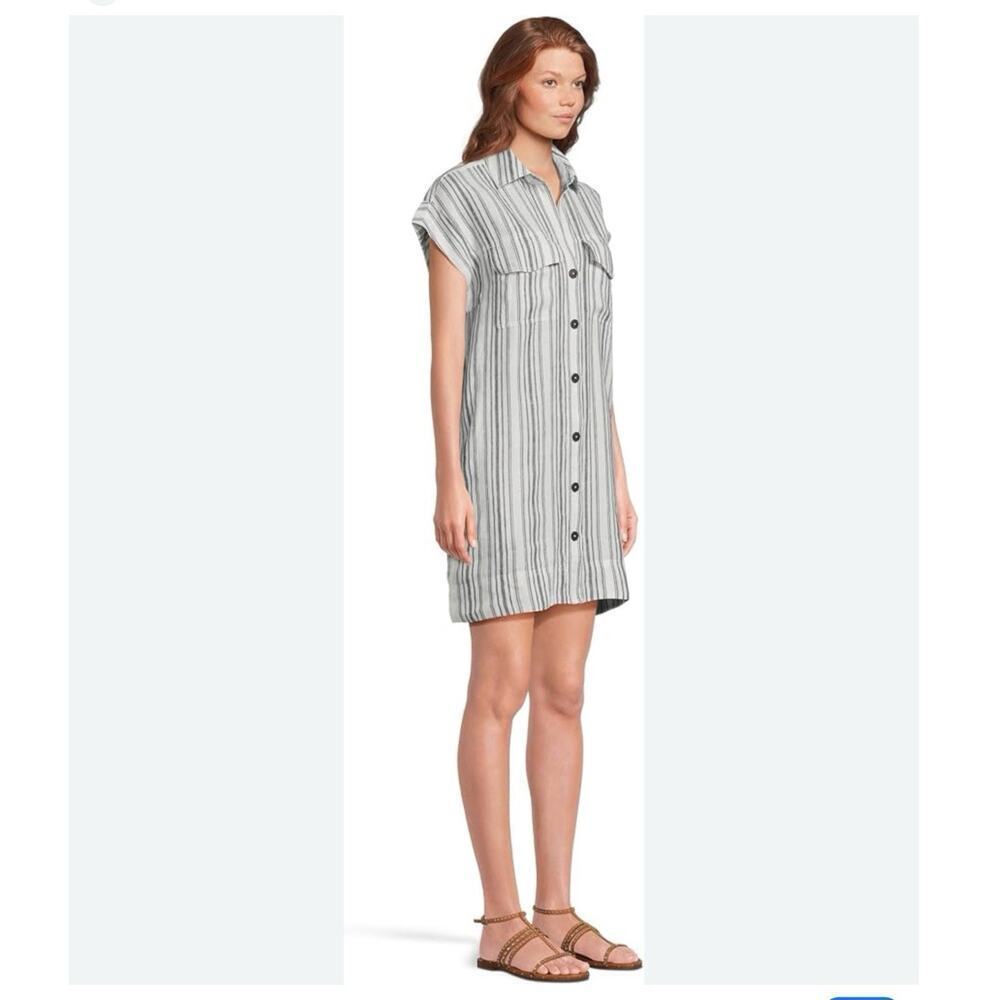 Madewell Utility Button Front Mini Dress XS Striped 100% Linen Relaxed Pockets